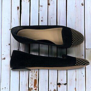 Loeffler Randall Mo Flats Black Suede Leather Gold Studded Toes Size 10